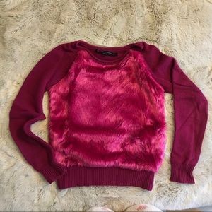 French Connection faux fur pink sweater